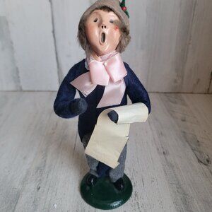 Byer's Choice boy caroler paper bow vintage Xmas decor